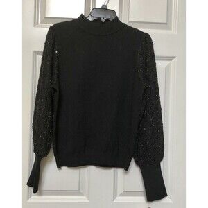 NANETTE Nanette Lepore Women's Sweater Black Size Medium Metallic Puff Sleeve